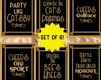 Great Gatsby Party | Roaring 20s | Masquerade Ball | Printable Party Decor | Signs | Casino | Black & Gold | Art Deco | Wedding | Birthday