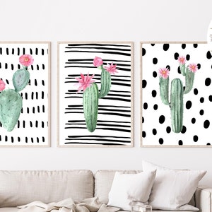 Boho druckbare Wandkunst | Boho Kaktus Wanddekor | Boho Galerie Wand Kunst 3er-Set Prints | Kaktus Poster | Sukkulenten Poster | Botanisch