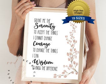 Serenity Prayer Printable Wall Art | Prayer Wall Decor | Sobriety Prayer | 12 Step Prayer | Sobriety Gift | Christian Religious Gifts