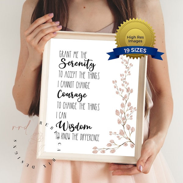 Serenity Prayer Printable Wall Art | Prayer Wall Decor | Sobriety Prayer | 12 Step Prayer | Sobriety Gift | Christian Religious Gifts