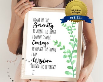 Serenity Prayer Printable | Prayer Wall Decor | Sobriety Prayer | 12 Step Prayer | Sobriety Gift | Christian Wall Art | Religious Gifts