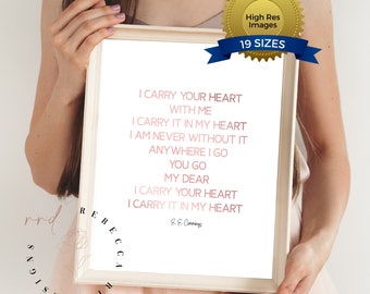 I Carry Your Heart Poem By E. E. Cummings With Rose Gold Foil Text Printable Wall Art for Home & Office Decor / Multiple Sizes