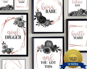 Girl Boss Quotes Art Prints | Rose Gold Frames (Digital Download)