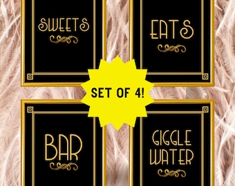 Great Gatsby Party | Roaring 20s | Masquerade Ball | Printable Party Decor | Signs | Casino | Black & Gold | Art Deco | Wedding | Birthday