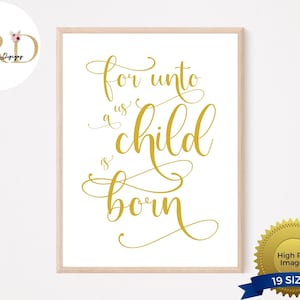 signe pour nous, un enfant est né | Esaïe 9 6 | Art mural de Noël imprimable | Impressions de Noël | Décoration religieuse des fêtes | Versets imprimables