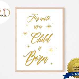 signe pour nous, un enfant est né | Esaïe 9 6 | Art mural de Noël imprimable | Impressions de Noël | Décoration religieuse des fêtes | Versets imprimables