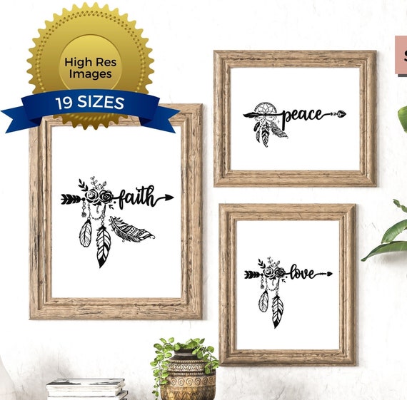 Boho Prints Set of 3 Boho Printable Wall Art Boho Wall | Etsy