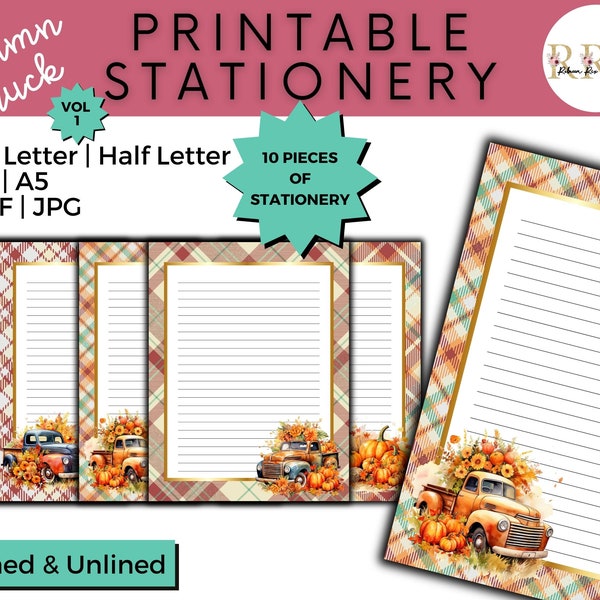 Autumn Stationery PRINTABLE Vol 1 | Fall Stationery Set | Digital Writing Paper | Plaid Stationery | Autumn Truck | Cute Stationery