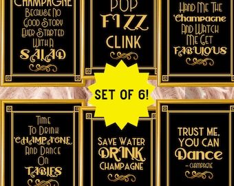 Great Gatsby Party | Roaring 20s | Masquerade Ball | Printable Party Decor | Signs | Casino | Black & Gold | Art Deco | Wedding | Birthday
