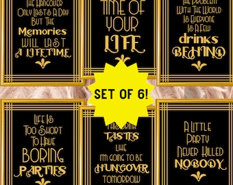 Great Gatsby Party | Roaring 20s | Masquerade Ball | Printable Party Decor | Signs | Casino | Black & Gold | Art Deco | Wedding | Birthday