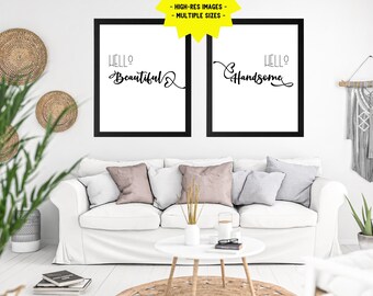 Hello Handsome, Beautiful Print Set, Couples Bedroom Decor (Digital Download)