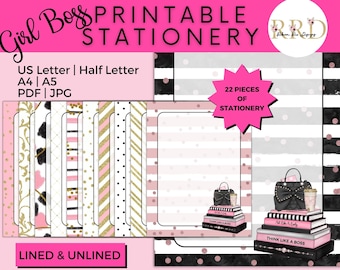 Pink Girl Boss Stationery: Printable Note Paper (Digital Download)