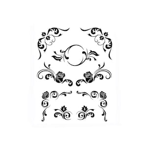 Set Of Baroque Roses Reusable Stencil Sizes A5 A4 A3 Wall Decor Valentine&#39;s / Deco15