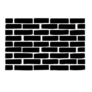 Peut inclure: Illustration en noir et blanc d'un mur de briques. Le mur est composé de briques rectangulaires disposées en quinconce.