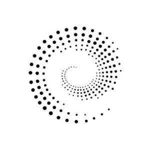 Peut inclure: Un motif abstrait noir et blanc avec un motif en spirale composé de petits points.