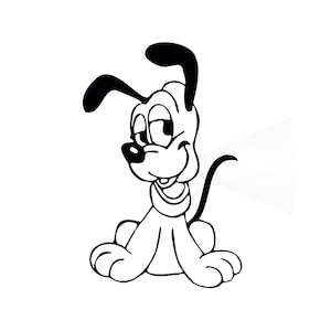 Peut inclure: Illustration de dessin animé noir et blanc d'un chien avec une expression endormie. Le chien est assis avec sa queue enroulée autour de son corps.