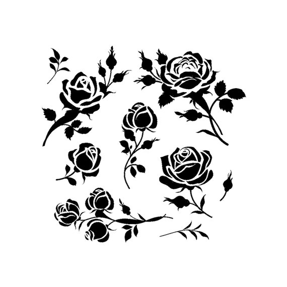 Set of Roses BIG SIZES Reusable Stencil or Self Adhesive One Use