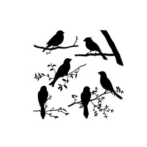 BIRDS SET Reusable Stencil Sizes A5 A4 A3 Shabby Chic Nature Mylar Branch Flora/ BIRD6