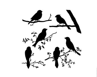BIRDS SET Reusable Stencil Sizes A5 A4 A3 Shabby Chic Nature Mylar Branch Flora/ BIRD6