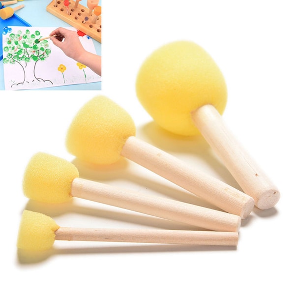 Set of 4 Sponges Craft Decoupage Painting Tool Wooden Handle Sponge Art Supplies