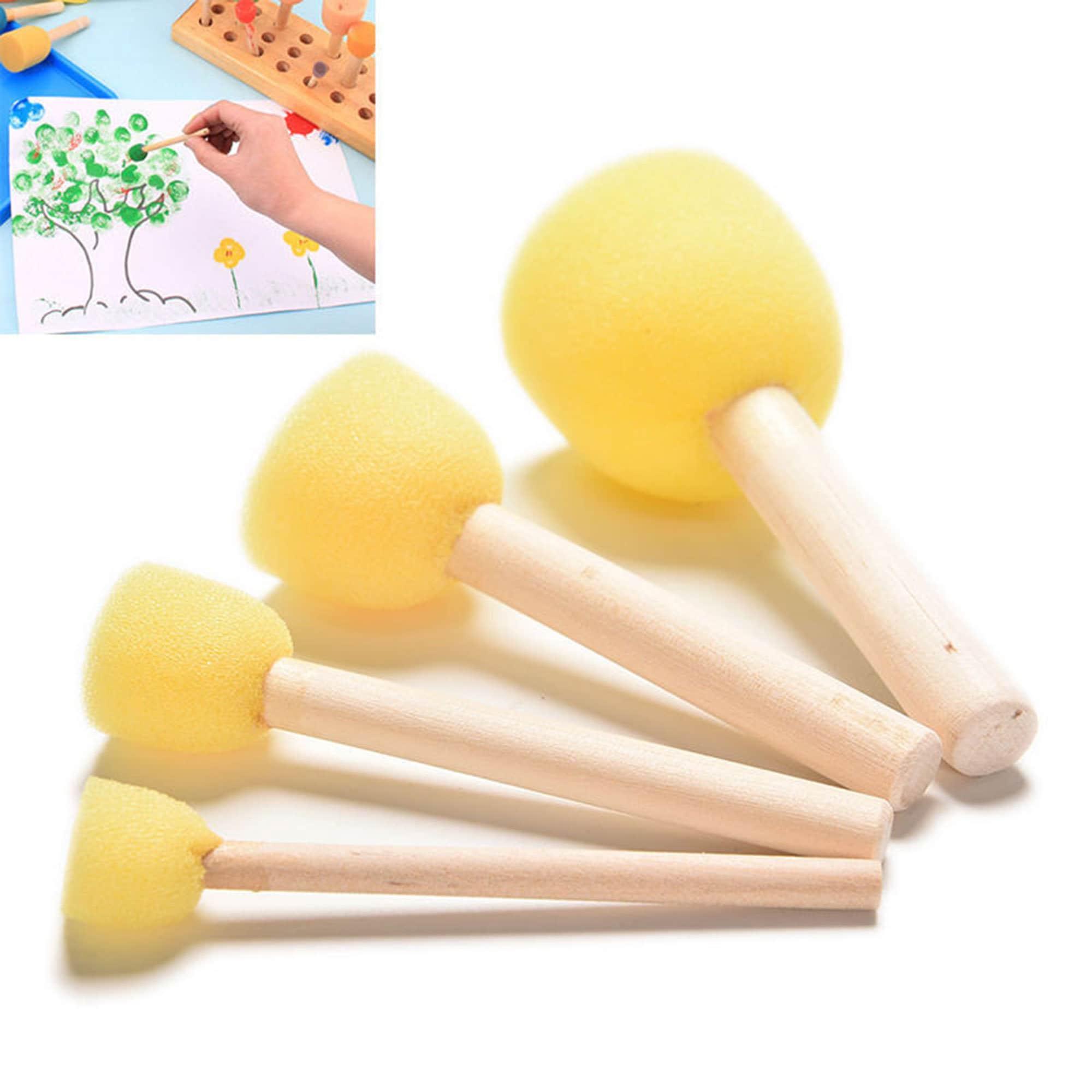 LIZZOT – Lot De 4 Pinceaux éponge Rouleaux Pour Peinture Enfant – Manche Ergonomique – Bleu Et Jaune