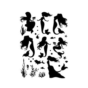 Set of Ocean Mermaids Mermaid Siren Reusable Stencil A5 A4 A3 Child Room / Kids11