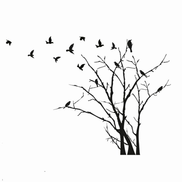 Wild Birds Flying Off The Branch Reusable Stencil Sizes A5 A4 A3 Craft Flora Nature Shabby Chic Tree Autumn Spring / T10