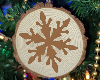 Snowflake Natural Wooden Rustic Christmas Ball Bauble Engraved Gift Present Keepsake/ SF7