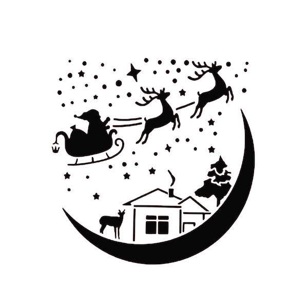Christmas Reindeer Santa Decorations Reusable stencil  or Self Adhesive Stencil Wall Decor / Snow24