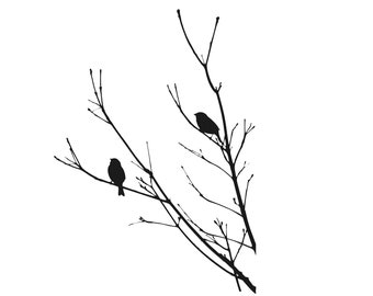 Birds On Branch Tree Sizes A5 A4 A3 Craft Flora Nature Shabby Chic Winter Autumn English Countryside / T6