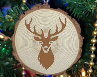 Deer Natural Wooden Rustic Christmas Tree Ball Bauble Engraved Gift Present Keepsake / DEE1