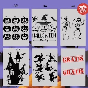 Juego de plantillas de Halloween Light 5 x A5 + 1 x A5 GRATIS Mylar reutilizable 20% DE DESCUENTO / HL1