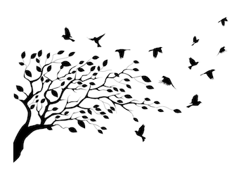 Tree with Flying Birds Stencil, Flora Nature Craft (Reusable) T29