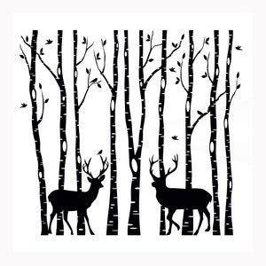 Hirsch im Wald Wiederverwendbare Schablone Größen A5 A4 A3 Natur Karten Basteln Wald Baum / Tier148