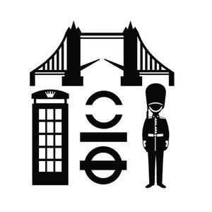 Herbruikbare stencil London Icons: Big Ben, Tower Bridge, Guard Tourist3