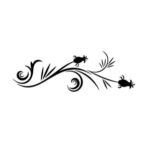 Puede incluir: Un diseño floral en blanco y negro con dos flores estilizadas y un tallo en espiral.