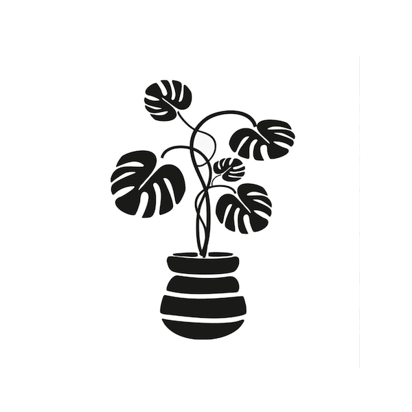 Monstera Plant in Flowerpot Reusable Stencil Sizes A5 A4 A3 Floral Plant / J11