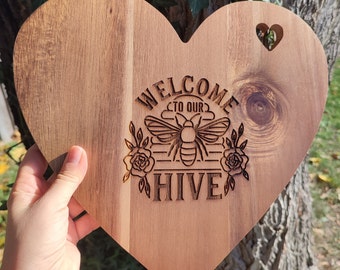 Bee Acacia Wood Cutting Board, Laser Engraved, Personalized Cheese Board