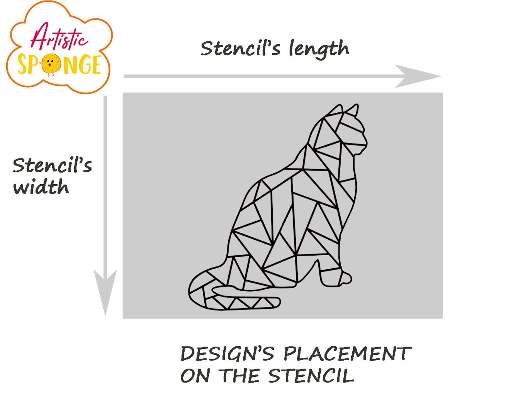 Stencil Gatto Stencil Geometrico A Forma Di Gatto - Mylar Riutilizzabile O  Autoadesivo - Arte Fai Da Te Moderna Geo7 - Italia Stencil Per Gatti, image size:2000x1633