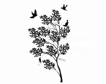 Leaves, Tree, Birds Stencil - Flora Nature Craft, Shabby Chic (A5 A4 A3) T35