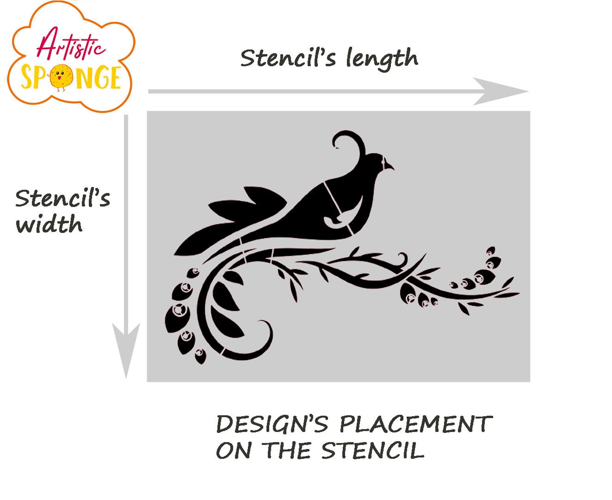 Peacock Sketch BIG SIZES Reusable Mylar Stencil or Self