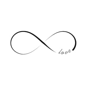 May include: A black infinity symbol with the word "love" written inside.