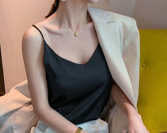 cream satin tank top