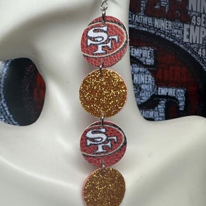San Francisco Football Earrings, Red and Gold Long Earrings, Bang Bang, Gold Blooded, SF Football Gifts, SF Jewelry, Bay Area Pride Earrings