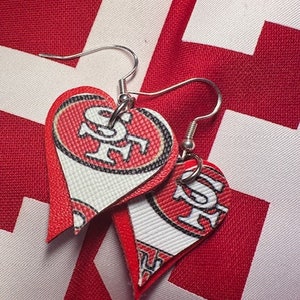 SF Earrings, Lightweight SF Football Earrings, Red Heart SF Earrings, San Francisco Jewelry, San Francisco Gifts for Her, Bay Area Football
