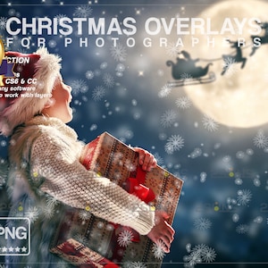 Santa sliegh overlay, Christmas overlays, Photoshop overlays, Snow overlay, Color Glitter overlay, Bokeh lights photo overlays Snowy overlay