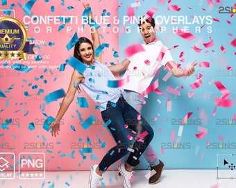 Confetti Photoshop overlays, Gender reveal confetti overlay, Confetti gender reveal overlay, Pink confetti overlays, Blue confetti png