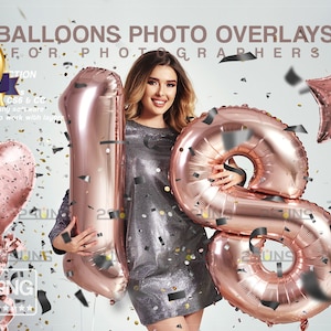 Rose gold foil balloons photoshop overlays, Party photo overlays, Letter balloons clip art, Balloon overlay png, Birthday balloon clipart