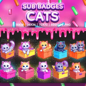 10 Cats sub badges, Kitty Twitch badges, Kitten sub badge, Badges For Streamer Discord, Cute Cat Sub Badges Neko pack png, Cats Emotes