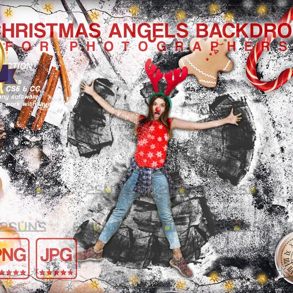 Christmas photoshop overlays, Christmas overlays, Gingerbread digital backdrop, Cookie Cutter Kids Backdrop, Christmas Snow Angels in Flour